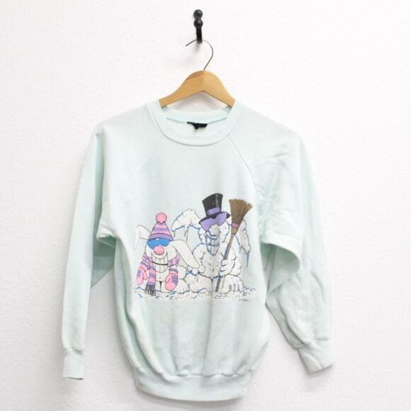 Vintage Snow Bunny Rabbit Snowman Sweatshirt Small - Picture 1 of 8